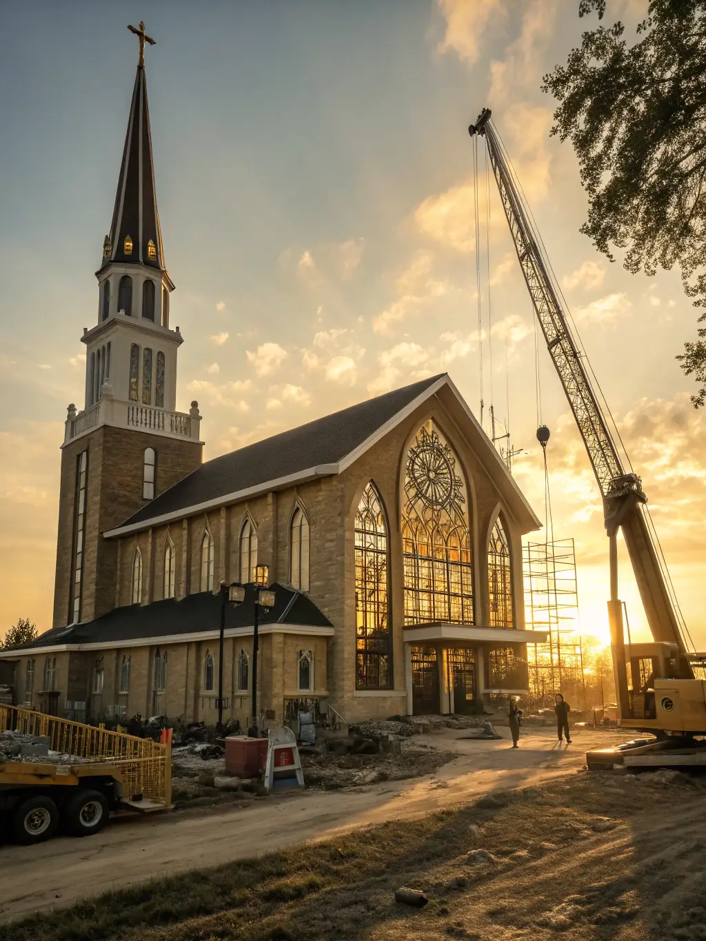 A photograph of the exterior of the Sainte-Croix church, highlighting its architectural details and the surrounding landscape, emphasizing the importance of preserving the building.